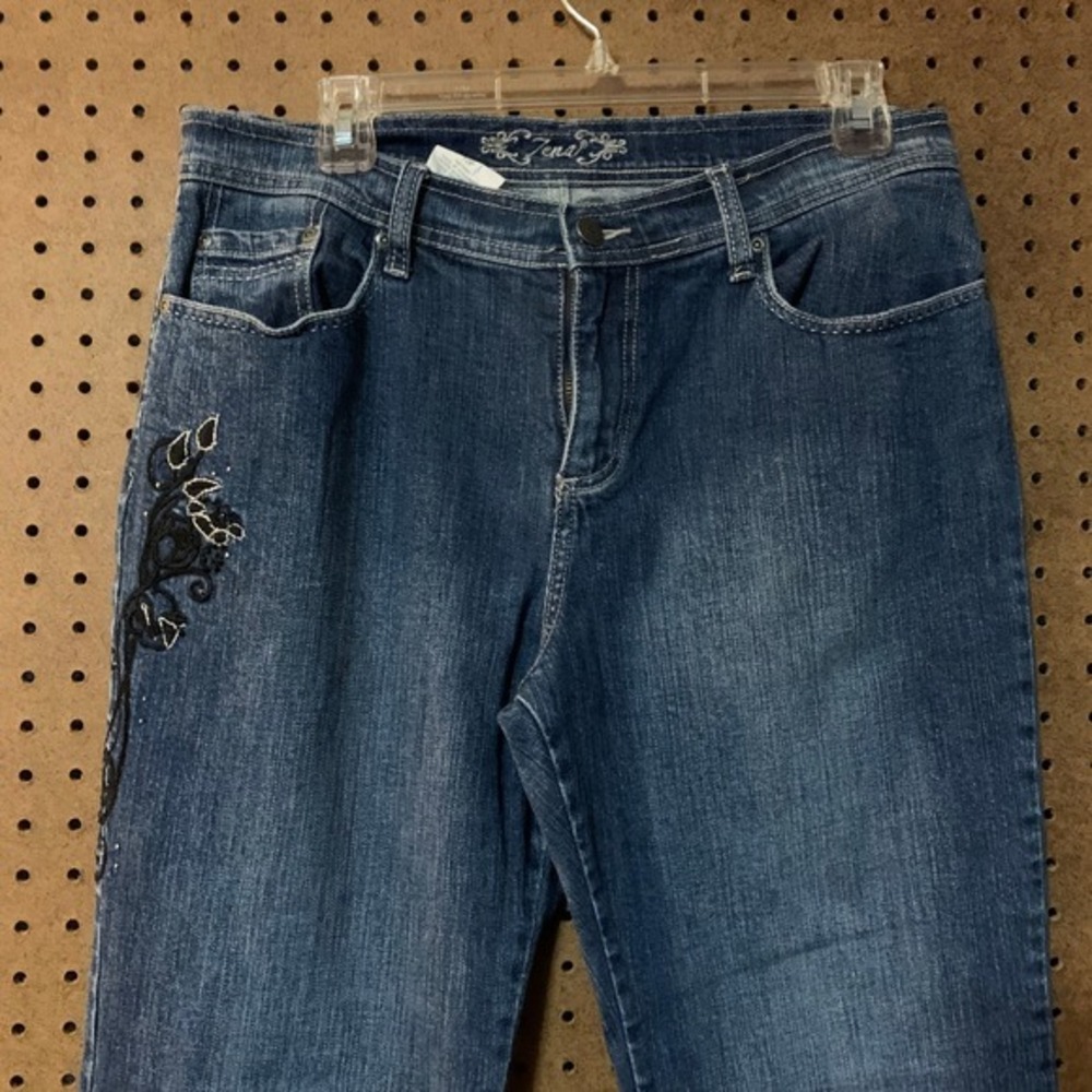 VTG Zena Jean 10P Blue Denim Bootcut Jeans Embellished‎ Floral Embroidered Goth